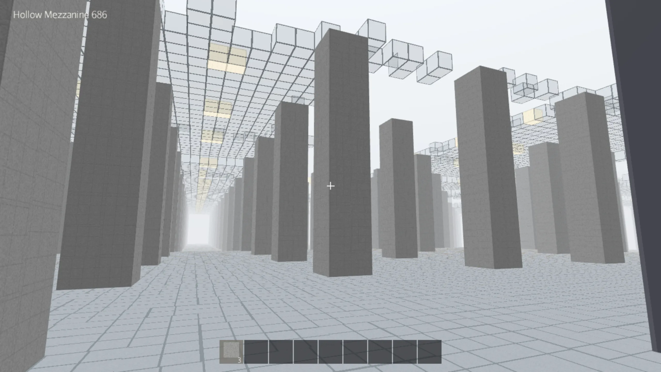 Hollow Mezzanine 686 - pillars under an unfinished ceiling